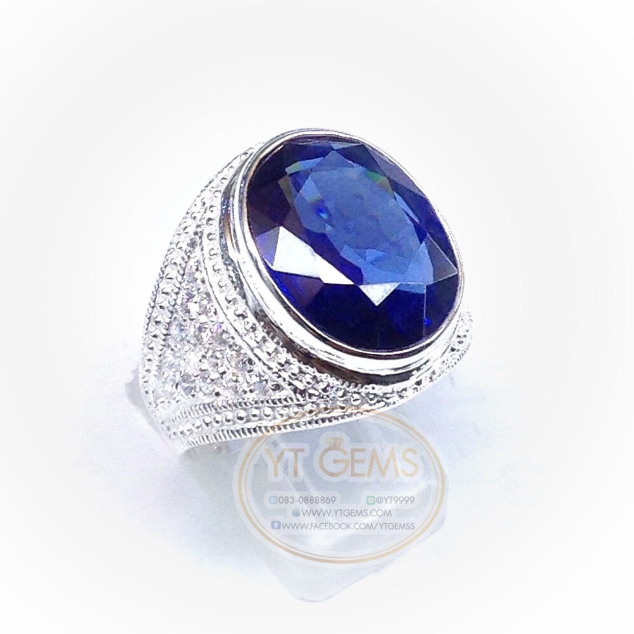 แหวนเงินแท้92.5% พลอยไพลิน(cz) ประดับเพชรSwiss YTG-5553 YTGEMS