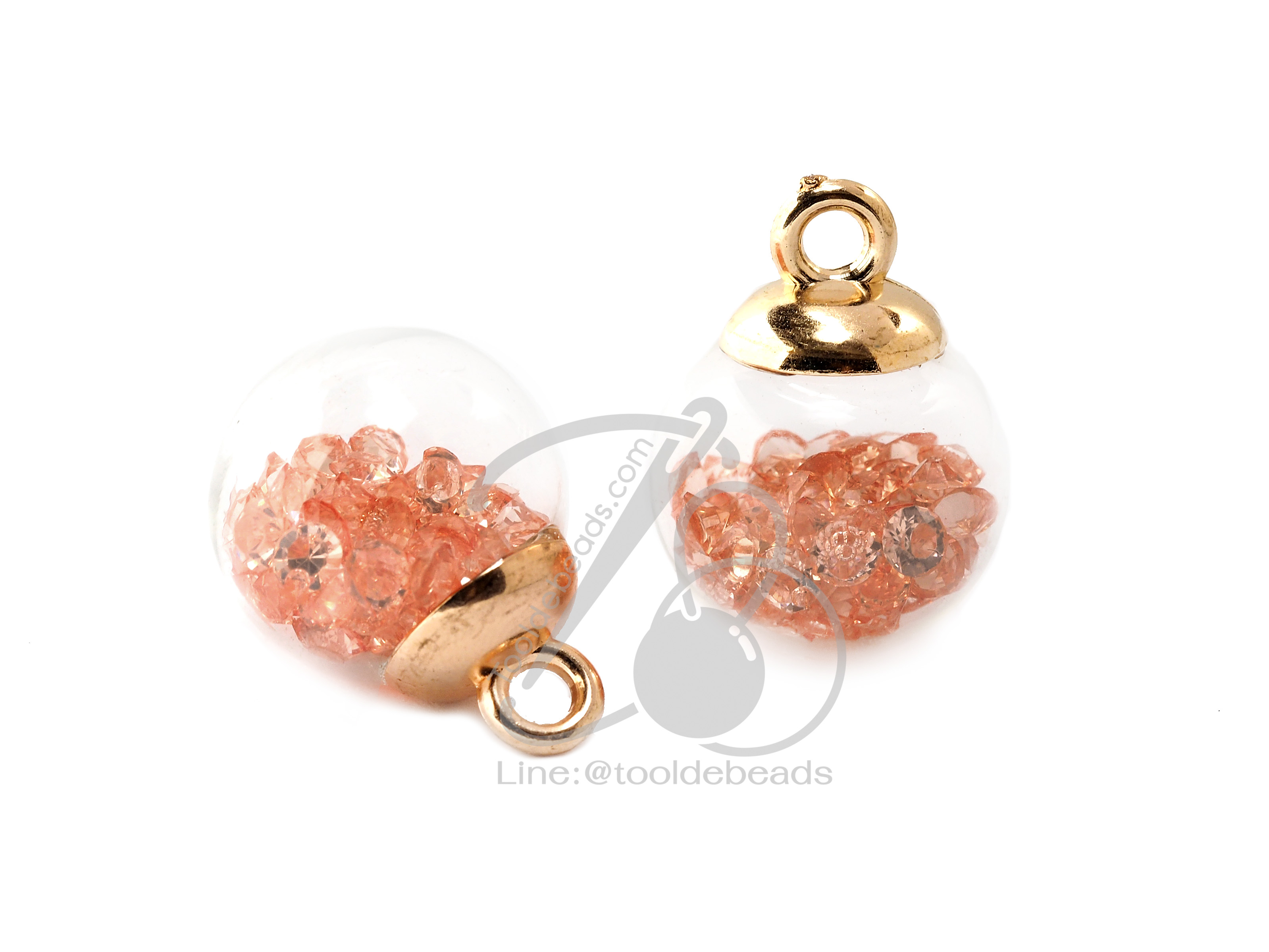 จี้บอลแก้ว 16มม. ไส้เพชร สีโอรส (1 ชิ้น) SKU-06105