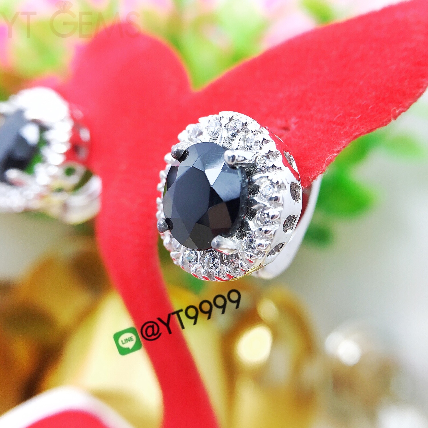 ต่างหูนิล ต่างหูเงินแท้92.5% ชุบทองคำขาว พลอยนิลแท้ ประดับเพชรSwiss YTG-3213 YTGEMS