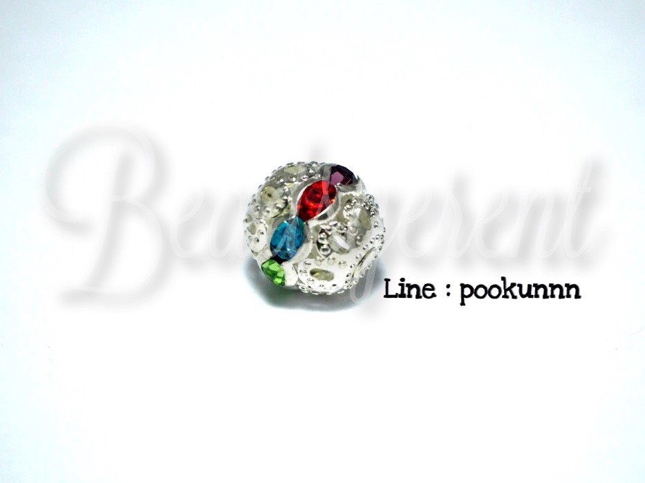 ลูกปัดเงินฝังเพชร 10มม. เส้นเดี่ยว คละสี (1 ชิ้น) SKU-01560