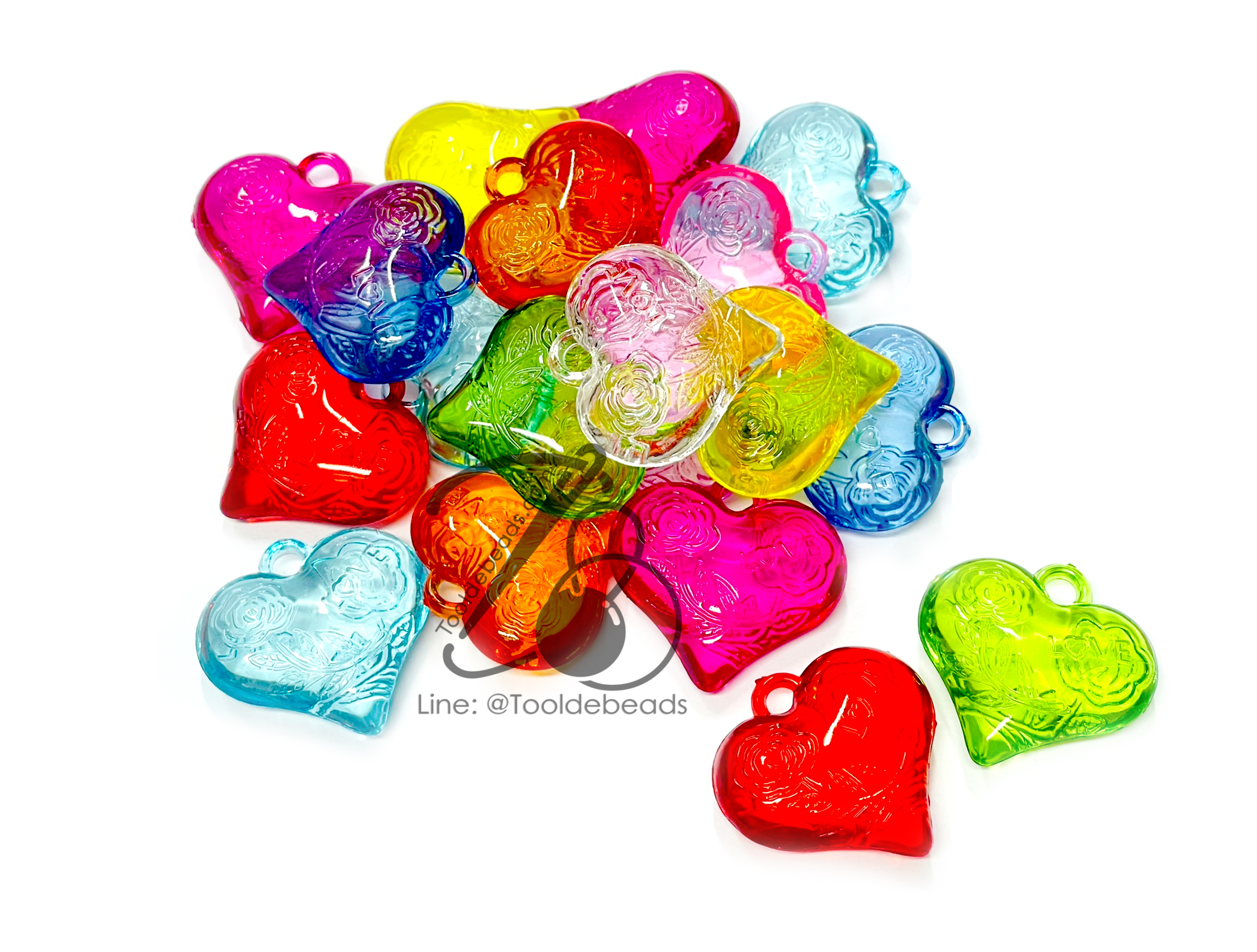 จี้อะคริลิค 21*27มม. ลายหัวใจแหลม คละสีใส (15 กรัม) SKU-13069