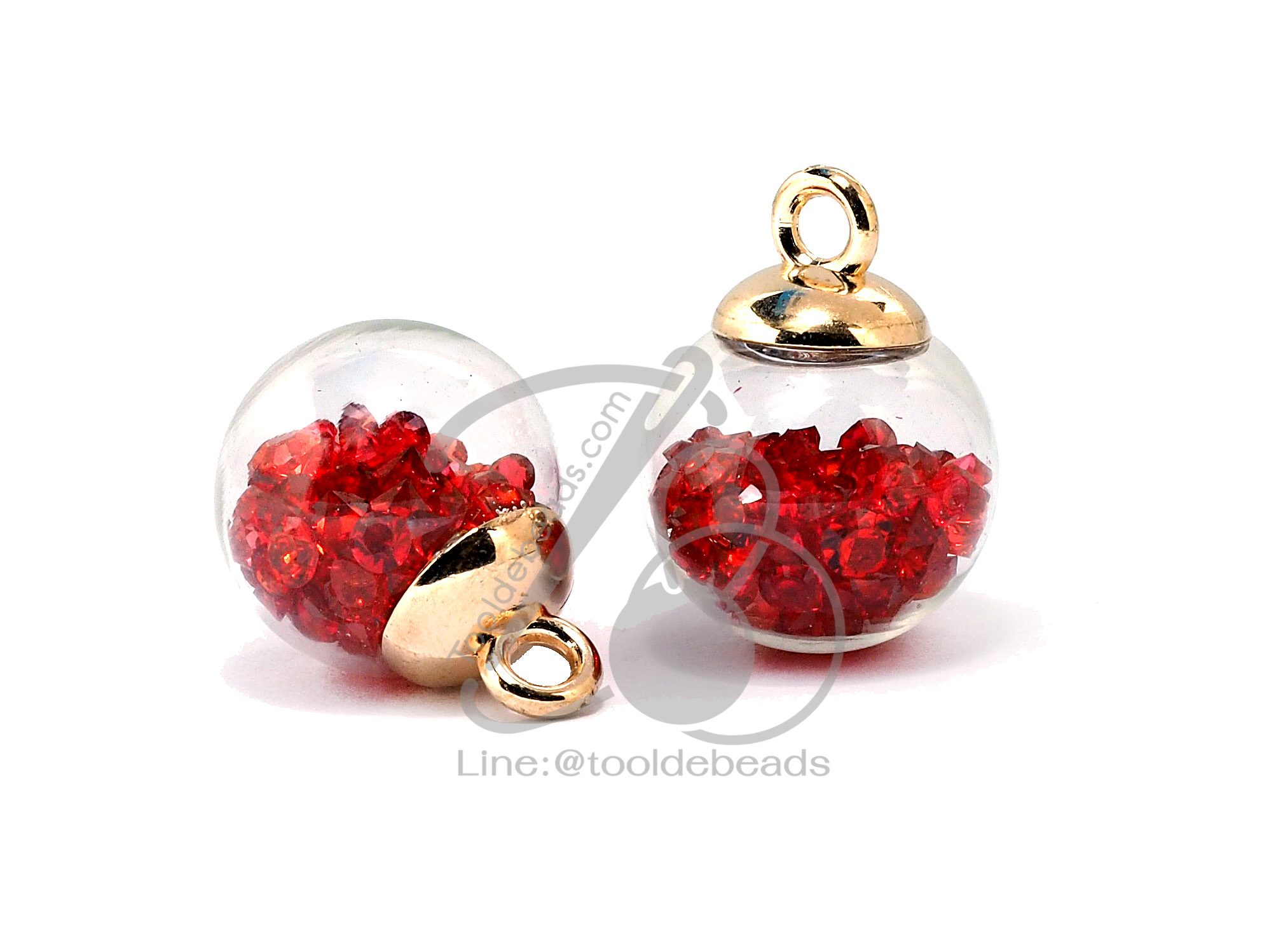 จี้บอลแก้ว 16มม. ไส้เพชร สีแดง (1 ชิ้น) SKU-06213