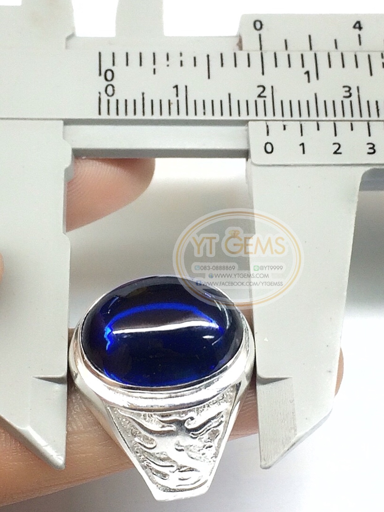 แหวนเงินแท้92.5% ข้างแกะลายมังกร พลอยไพลิน(cz) YTG-5562 YTGEMS