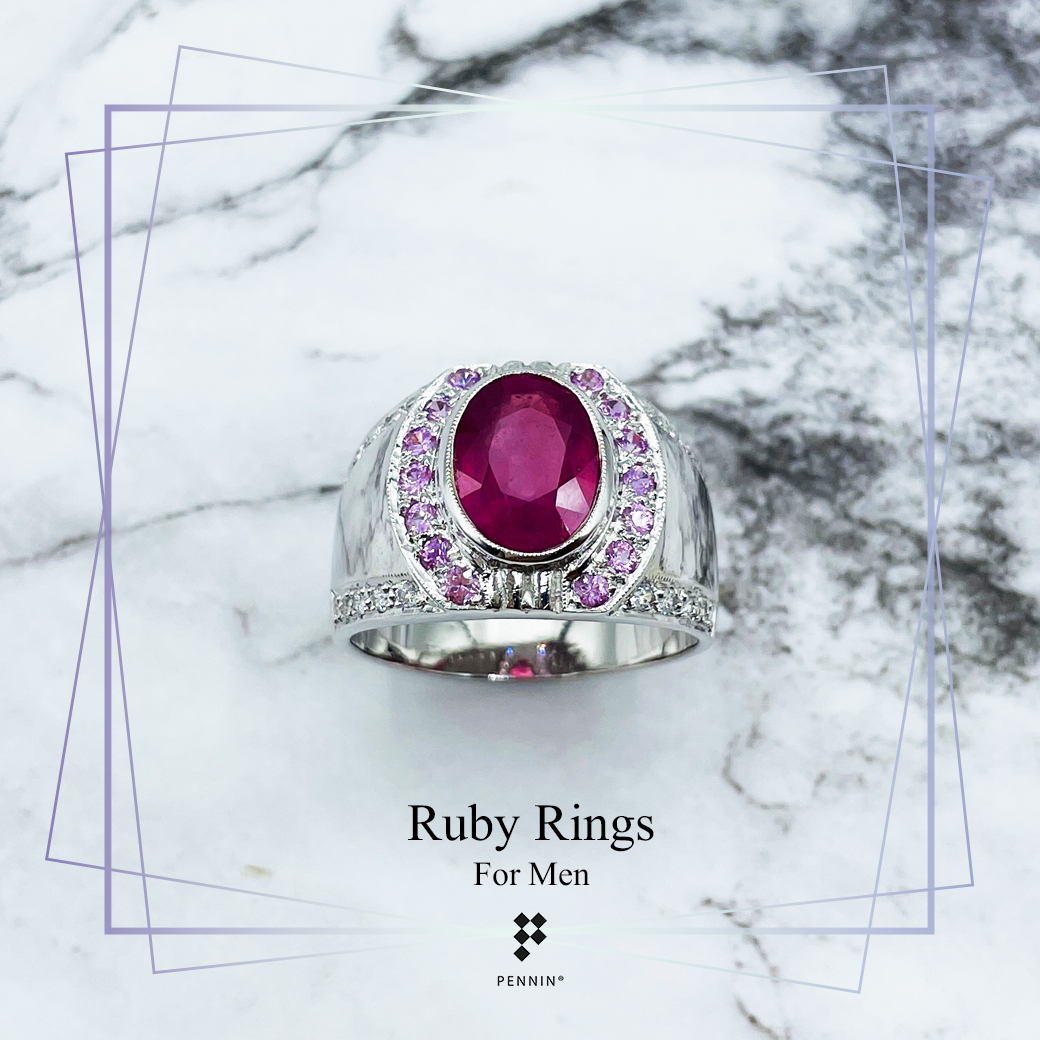 แหวนทับทิมสำหรับผู้ชาย ทับทิมแอฟริกา เผาใหม่ ล้อมทับทิมสยาม แซมเพชรสวิส CZ หน้าเกือกม้า เงินแท้ชุบทองคำขาว สวย เท่ เสริมพลังอำนาจ โชคลาภ