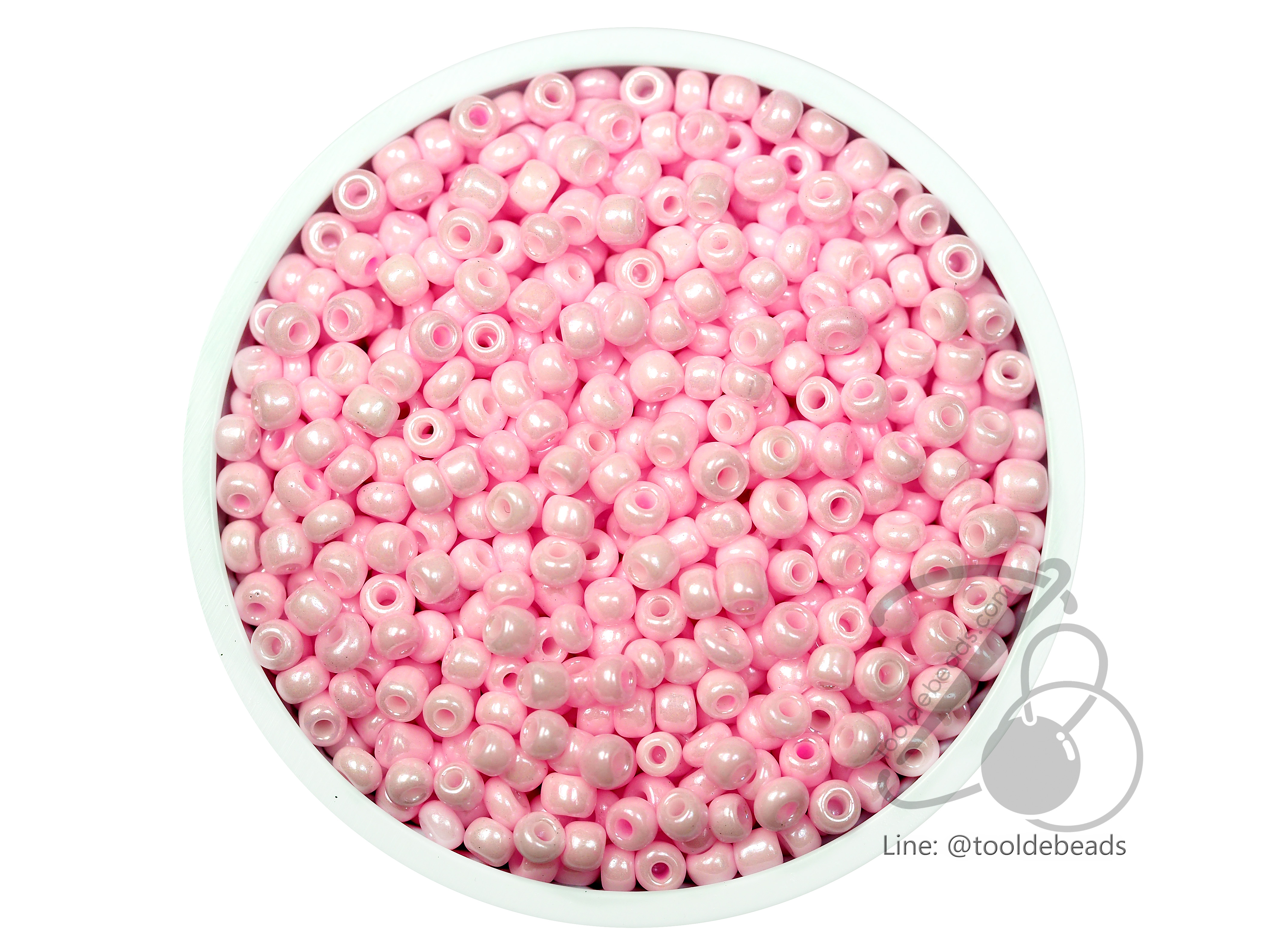 ลูกปัดเม็ดทราย 8/0 โทนมุกด้าน สีชมพู (100 กรัม) SKU-03999