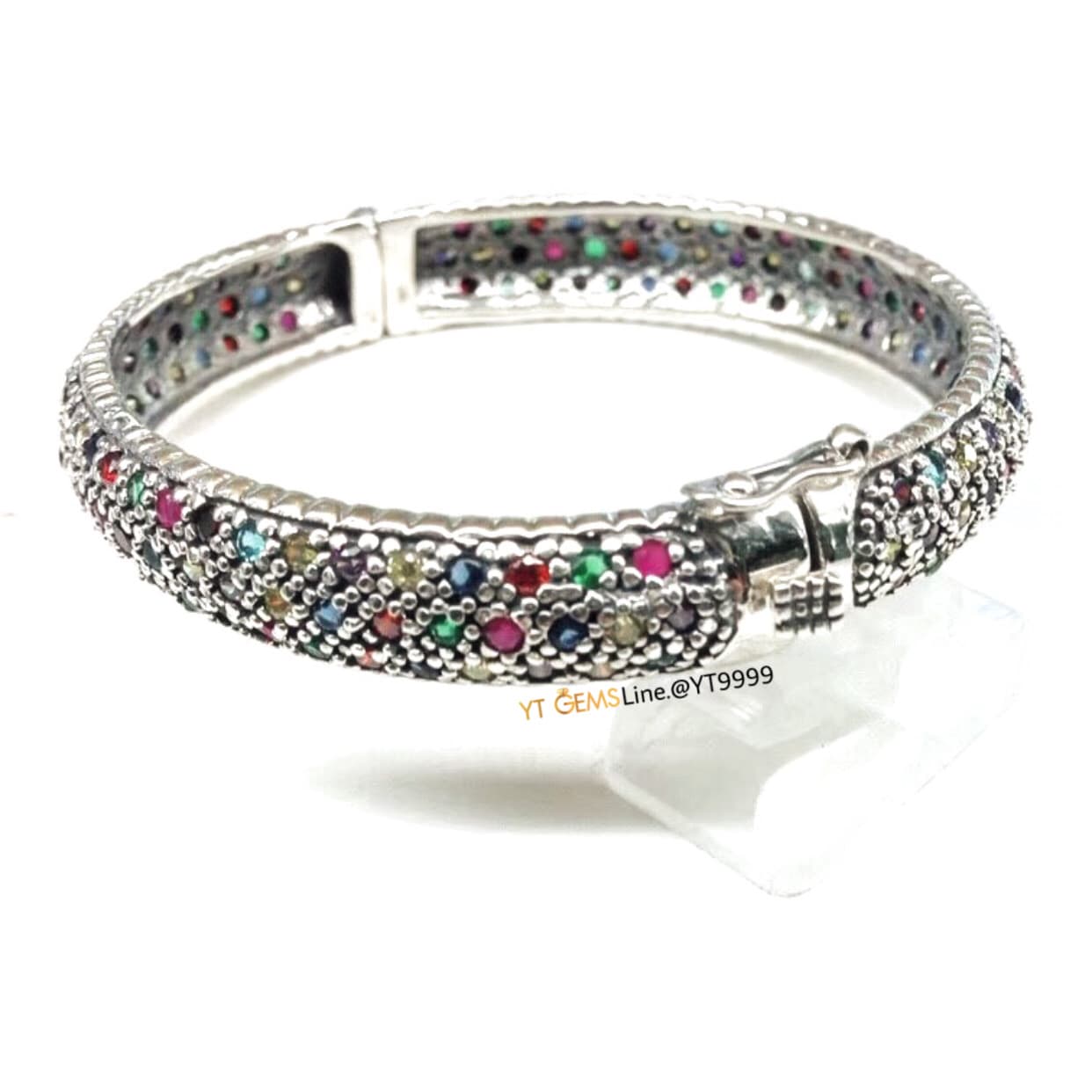 กำไลนพเก้า กำไลเงินแท้ รมดำ พลอยหลากสี (CZ) YTG-10995 YTGEMS