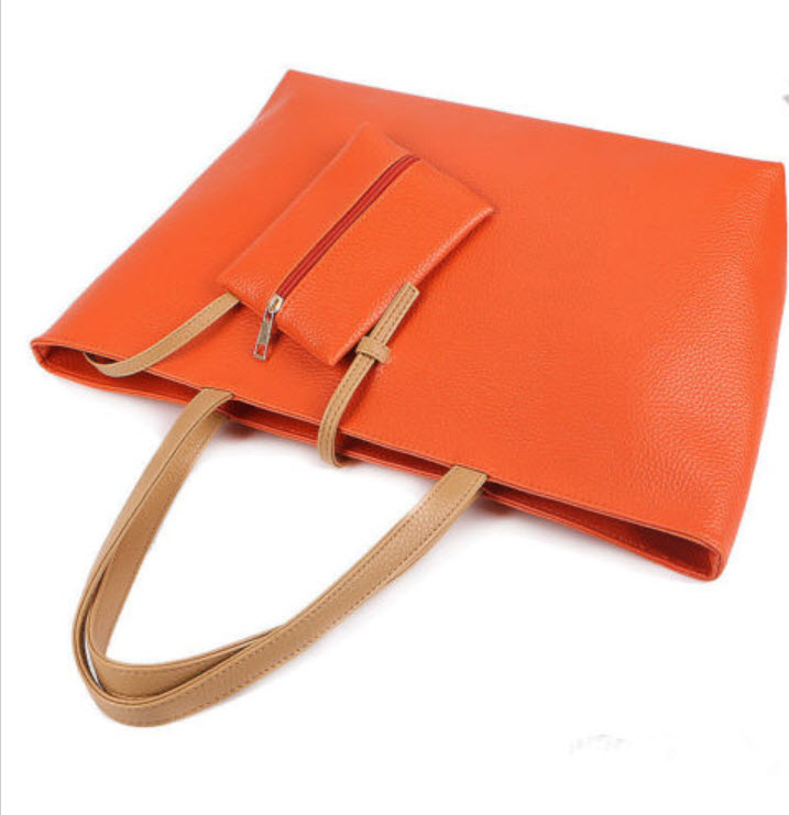 กระเป๋าหิ้วหนัง สีส้ม พร้อมกระเป๋าสตางค์