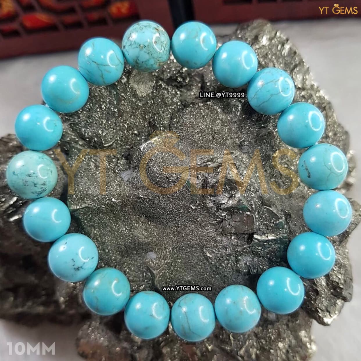 สร้อยข้อมือหินเทอร์ควอยส์แท้ ขนาดหิน 10 มม. YTG-11499 YTGEMS