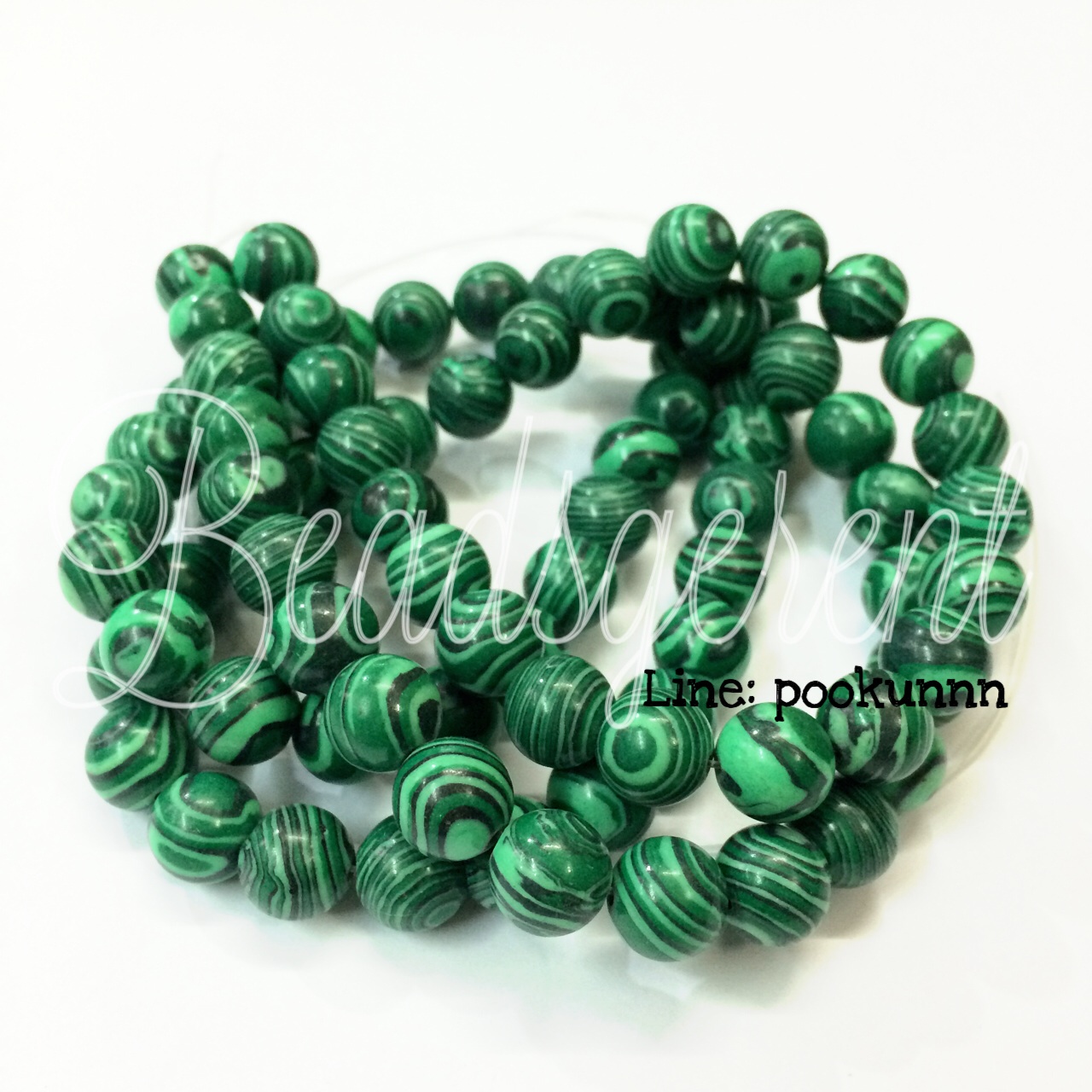 หิน Malachite 10มม. (34 เม็ด) SKU-01237