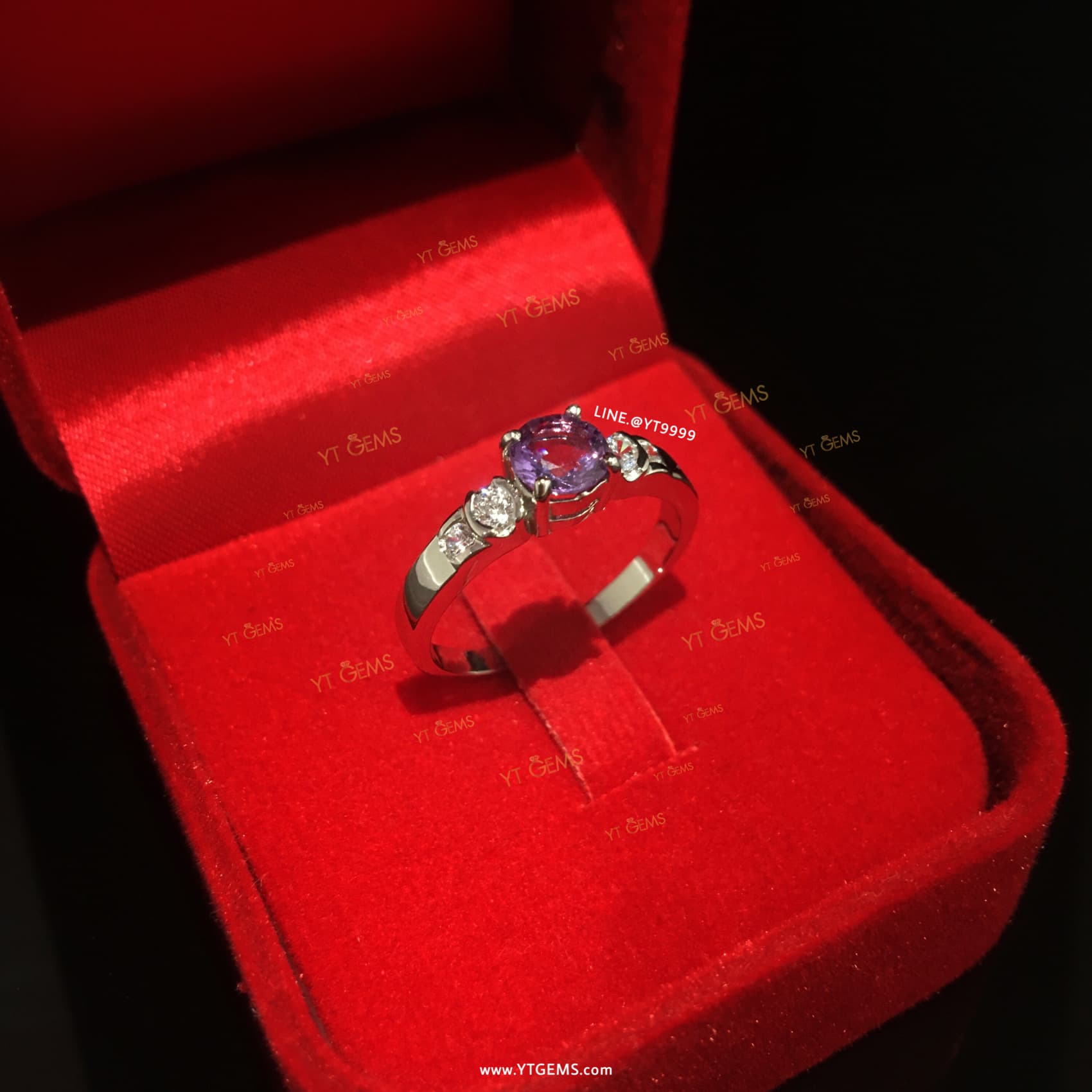 แหวนอเมทิสต์ ข้างเพชร แหวนเงินแท้ ชุบทองคำขาว พลอยอเมทิสต์แท้ YTG-11432 YTGEMS