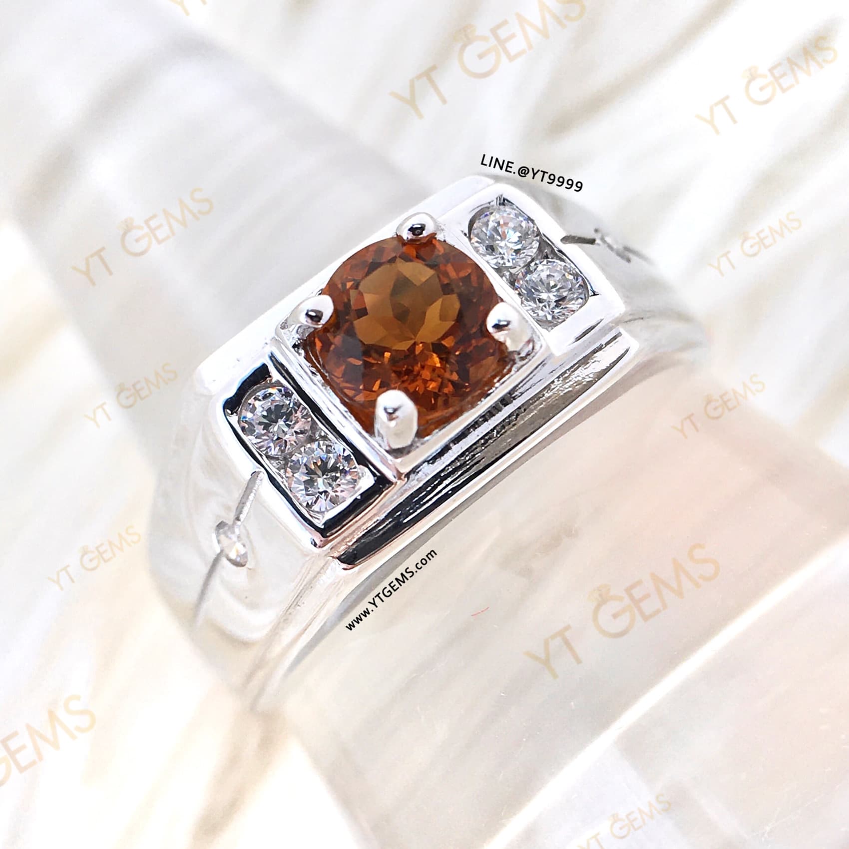 แหวนซิทรินสีส้ม ข้างเพชร แหวนเงินแท้ ชุบทองคำขาว พลอยซิทรินแท้ YTG-8226 YTGEMS