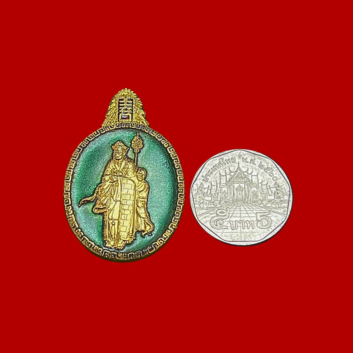 เข็มกลัดไต้ฮงกงโจวซือมูลนิธิปอเต็กตึ้งเนื้อกะไหล่ทองลงยาสีเขียว