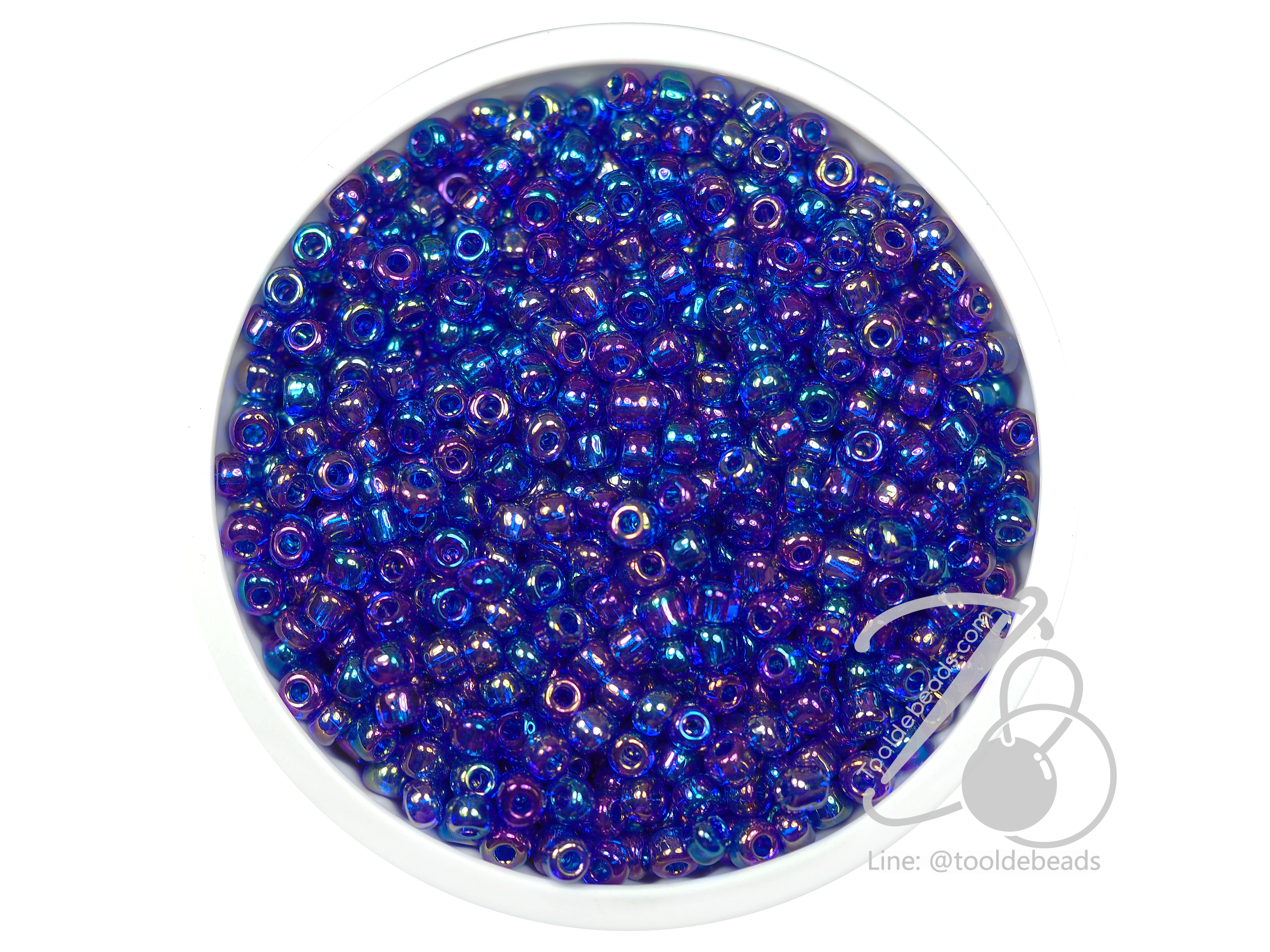 ลูกปัดเม็ดทราย 8/0 โทนรุ้ง สีน้ำเงิน (100 กรัม) SKU-04014