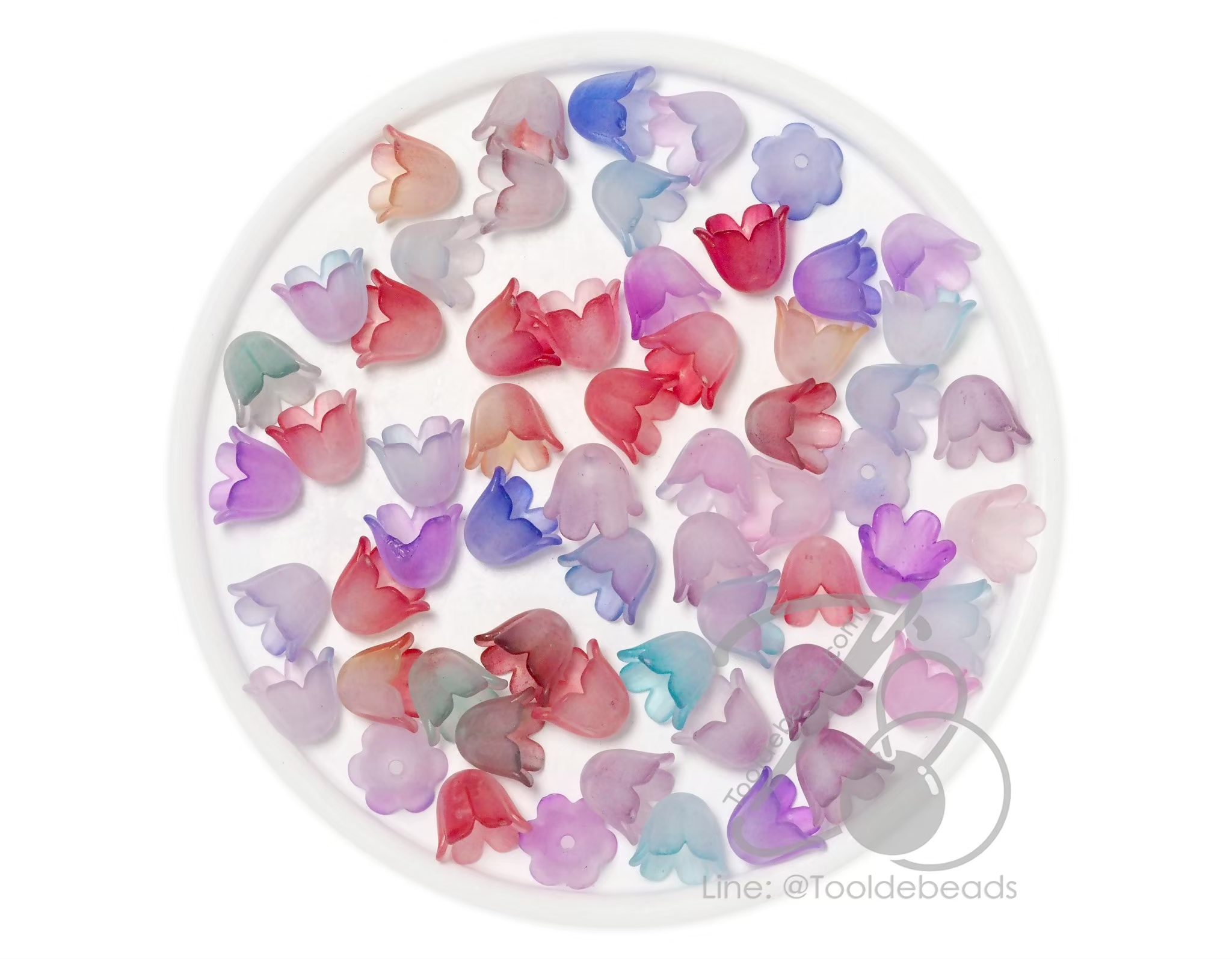 ลูกปัดอะคริลิค 8*10มม. ตัวครอบดอกไม้ สีหวาน (80 กรัม) SKU-13047