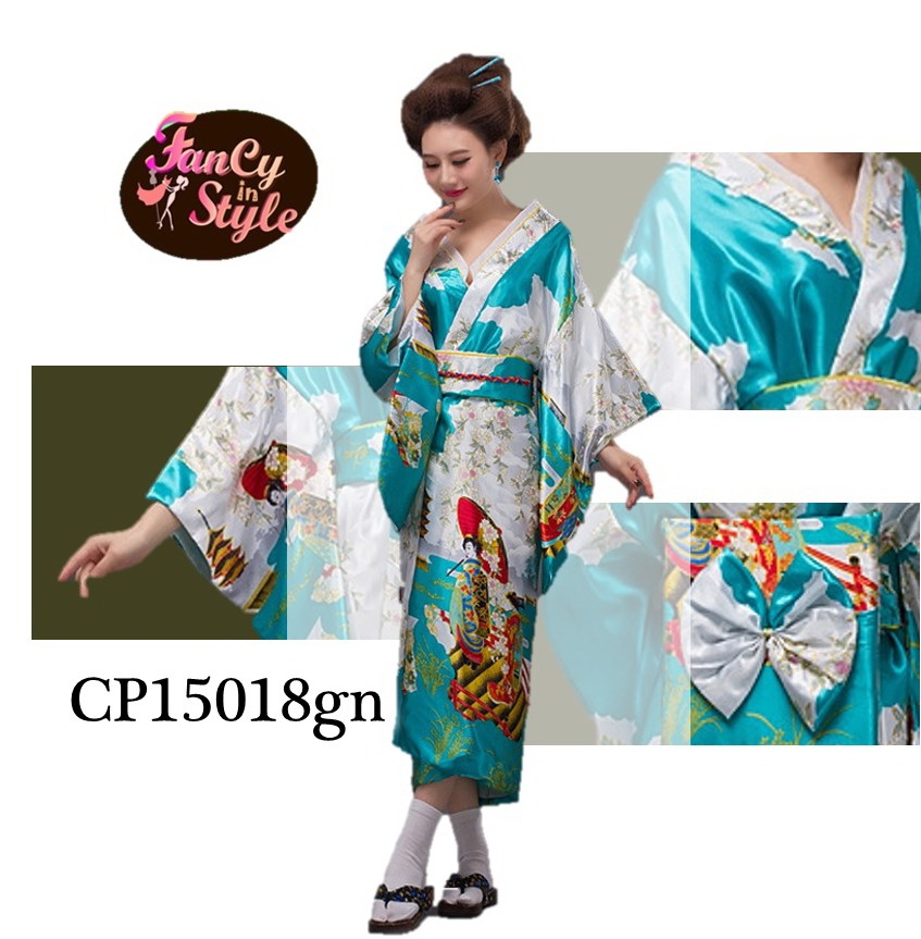 International Costume/Kimono Costume/ชุดกิโมโน/ชุดญี่ปุ่นสีเขียวพิมพ์ลาย