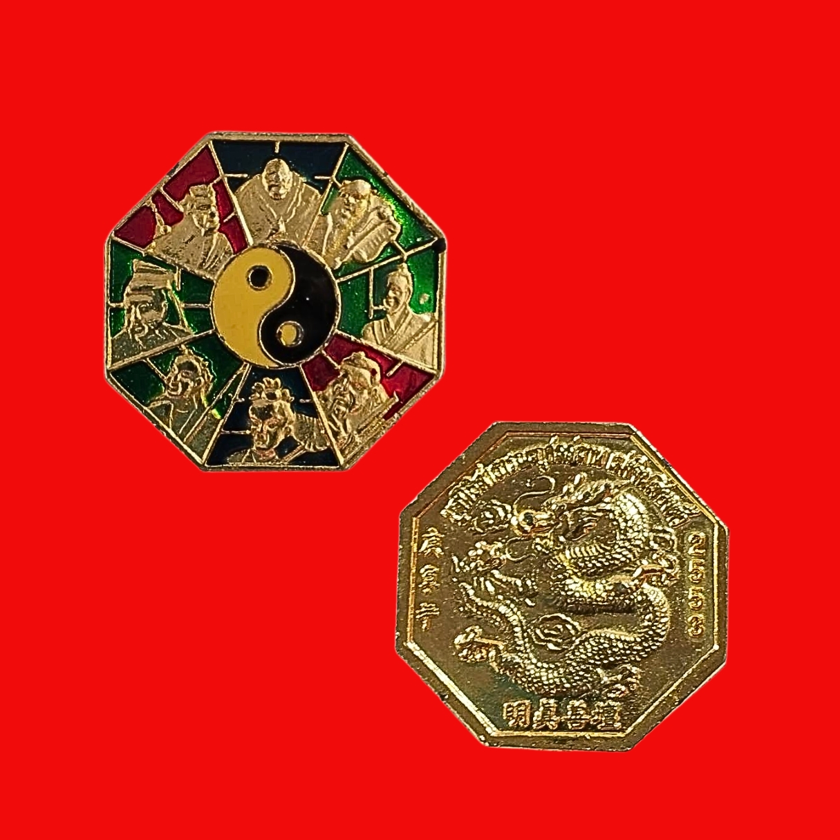 เหรียญโป๊ยเซียนโจวซือมูลนิธิสาธารณะกุศลสถาน(เม่งจินเซี่ยงตั้ว)รุ่นอุดมโชค8ทิศเนื้อกะไหล่ทองลงยา