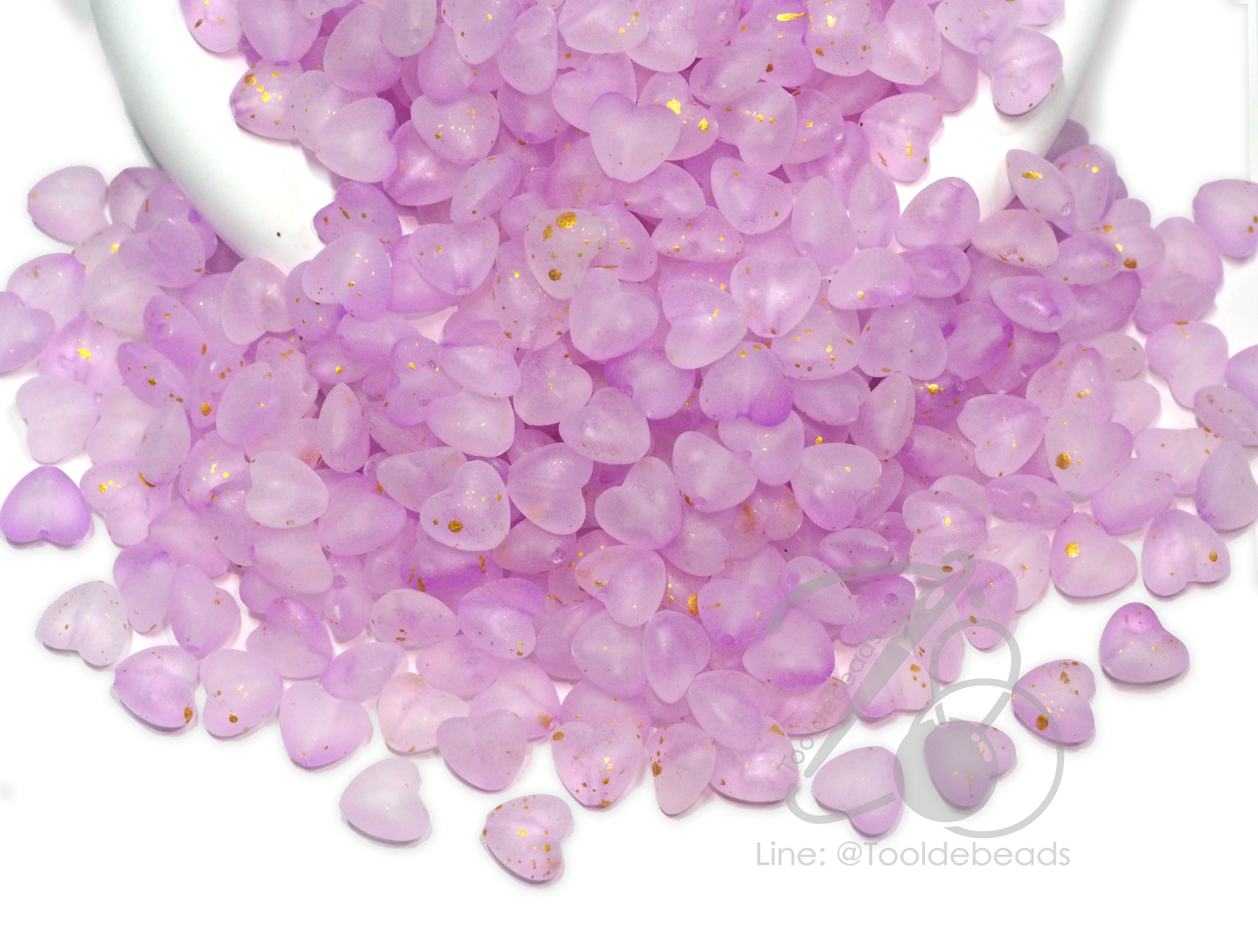 ลูกปัดเนื้อทราย 10มม. ลายหัวใจ สีม่วง (440 กรัม) SKU-16807