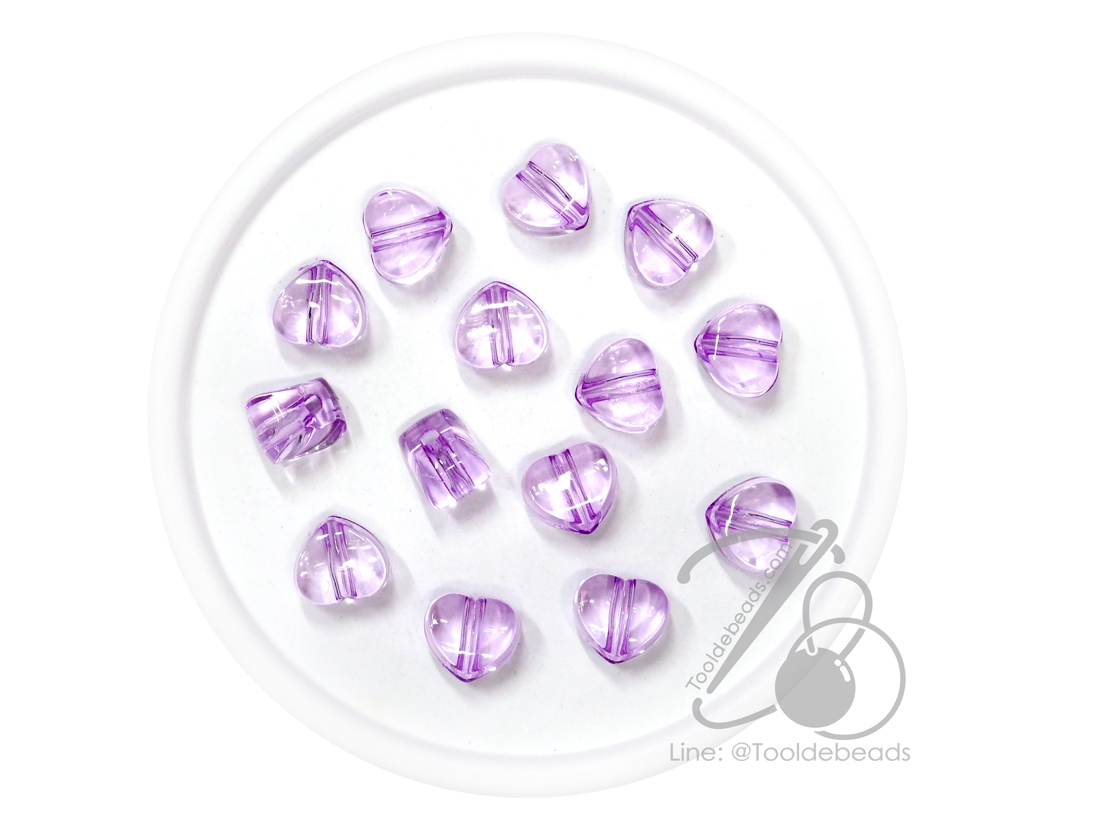 ลูกปัดอะคิริค 12มม. ลายหัวใจ สีม่วงใส (500 กรัม) SKU-17054