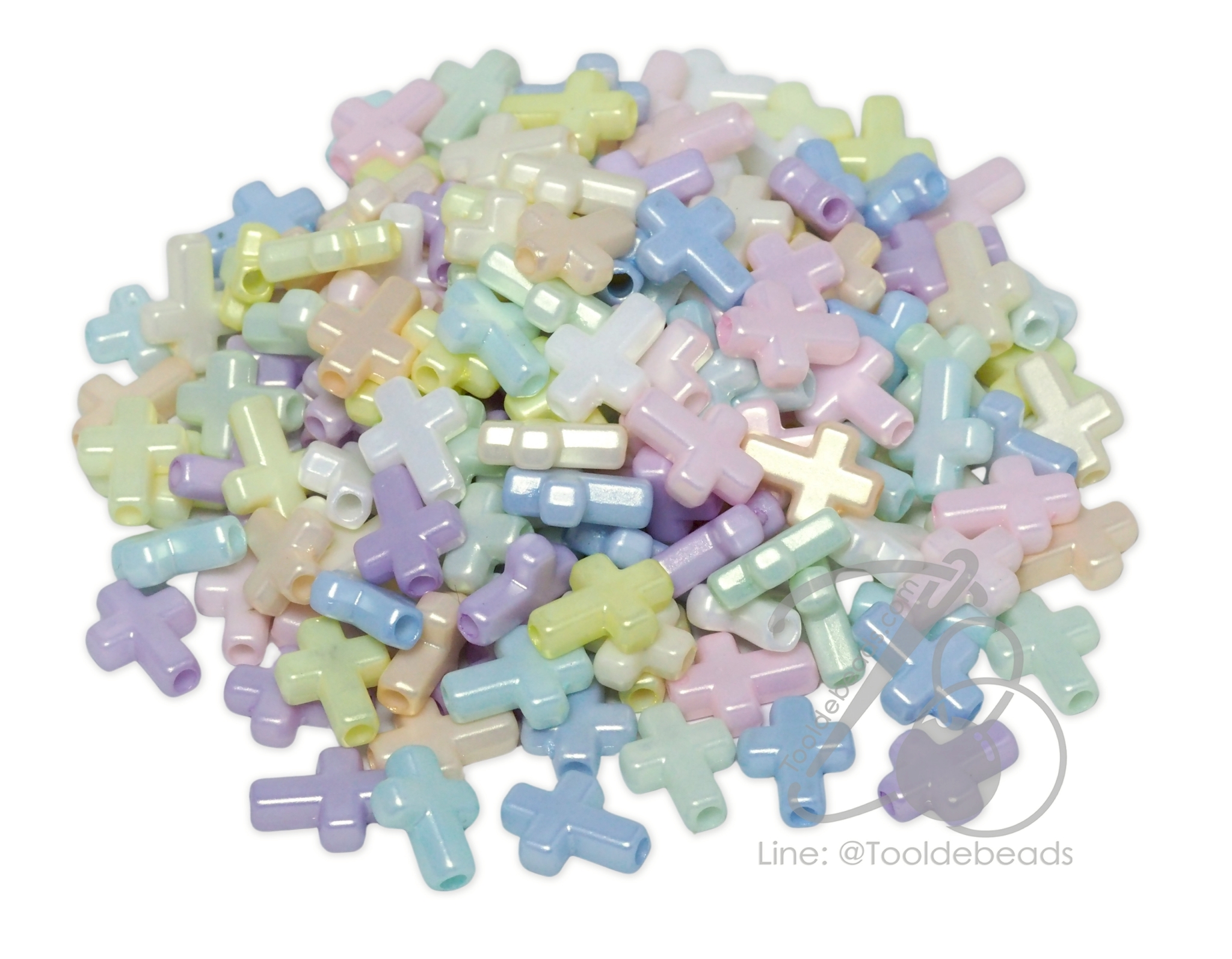 ลูกปัดพลาสติก เคลือบมุกพาสเทล 11*20มม. ลายกางเขน (80 กรัม) SKU-17963