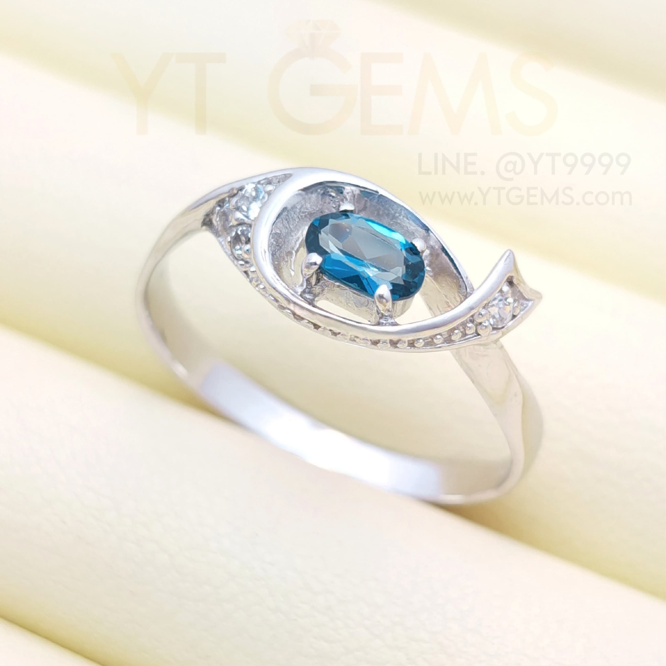 แหวนลอนดอนบลูโทแพซ แหวนเงินแท้ ชุบทองคำขาว พลอยแท้ YTG-11790 YTGEMS