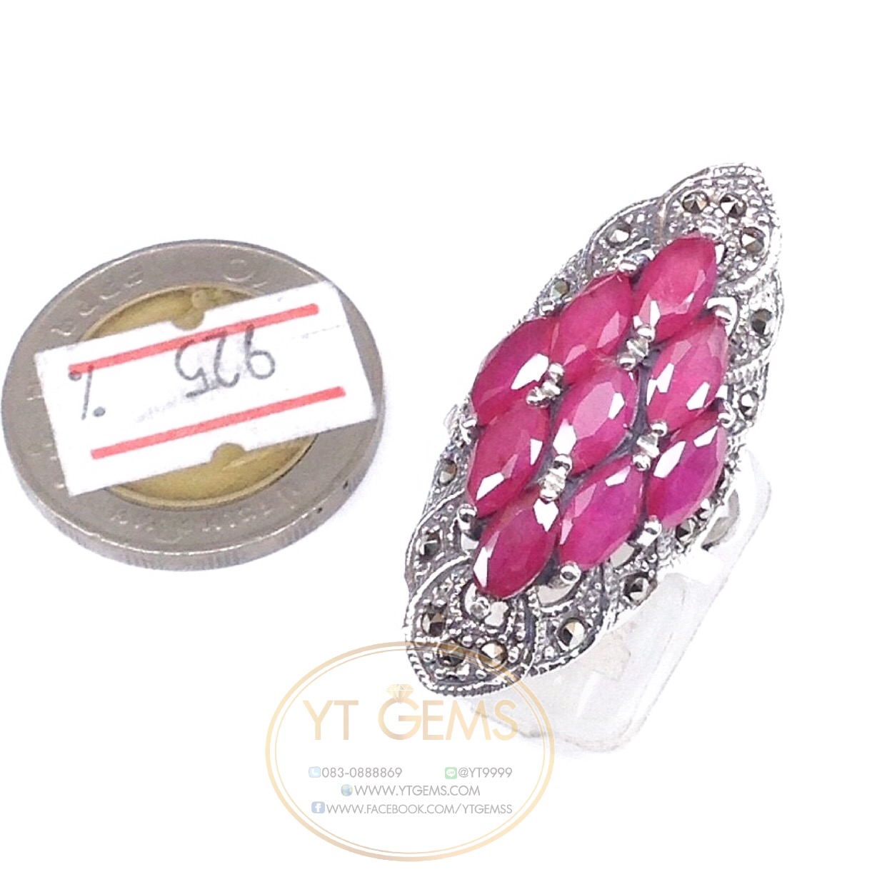 แหวนทับทิม แหวนเงินแท้ รมดำ พลอยทับทิมชาตั้ม YTG-4490 YTGEMS