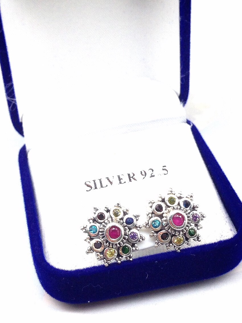 ต่างหูเงินแท้92.5% ลงดำ พลอยหลากสี(cz) YTG-3757 YTGEMS