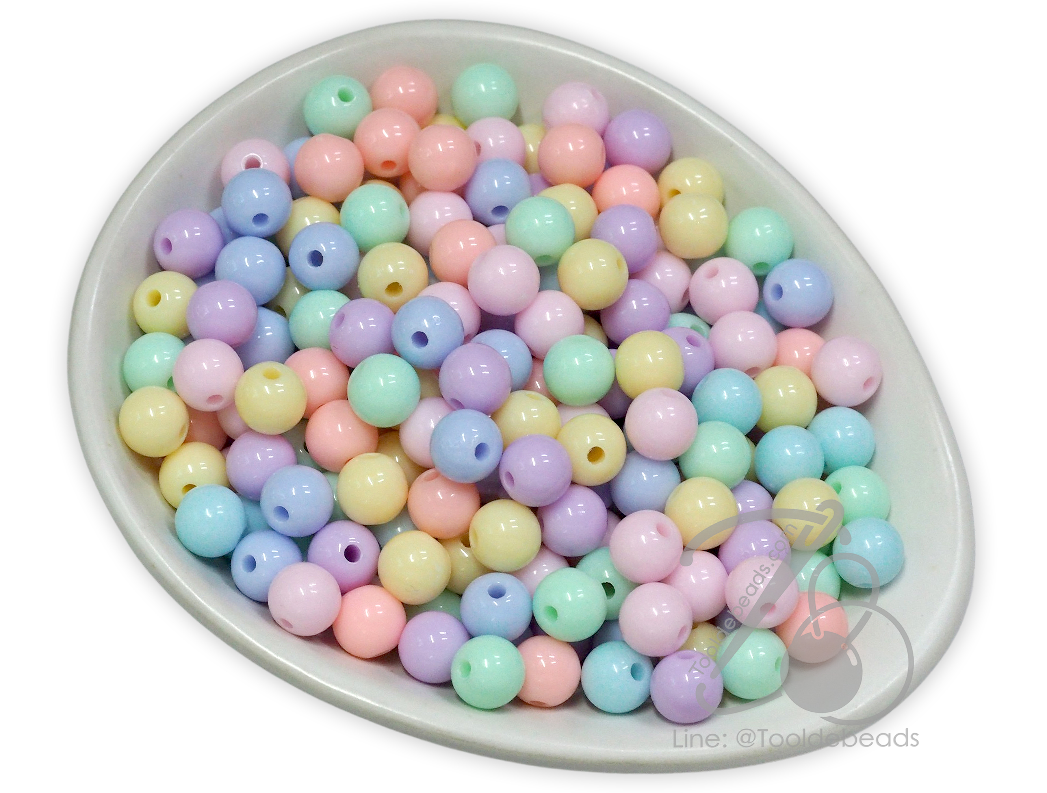 ลูกปัดพาสเทล งานจีน 8มม. ทรงกลม คละสี (100 กรัม) SKU-16635