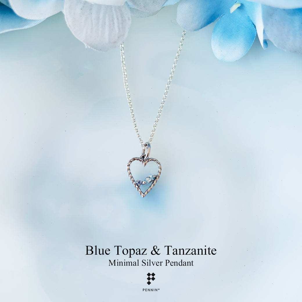 จี้บลูโทแพซ (Blue Topaz) แทนซาไนต์ (Tanzanite) รูปหัวใจ หวานน่ารัก มินิมอล พร้อมสร้อยเงิน 16 นิ้ว