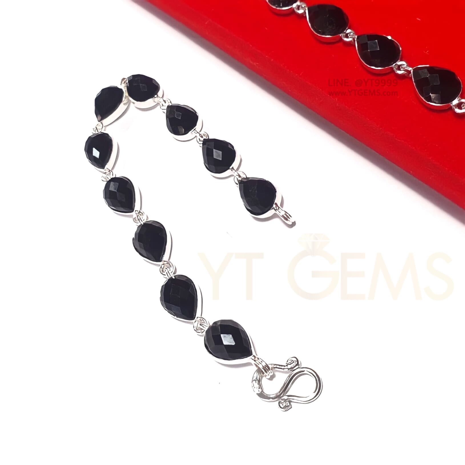 สร้อยข้อมือนิล (นิลกาญจนบุรี) สร้อยข้อมือ เงินแท้ นิลแท้ ทรงหยดน้ำ YTG-11708 YTGEMS