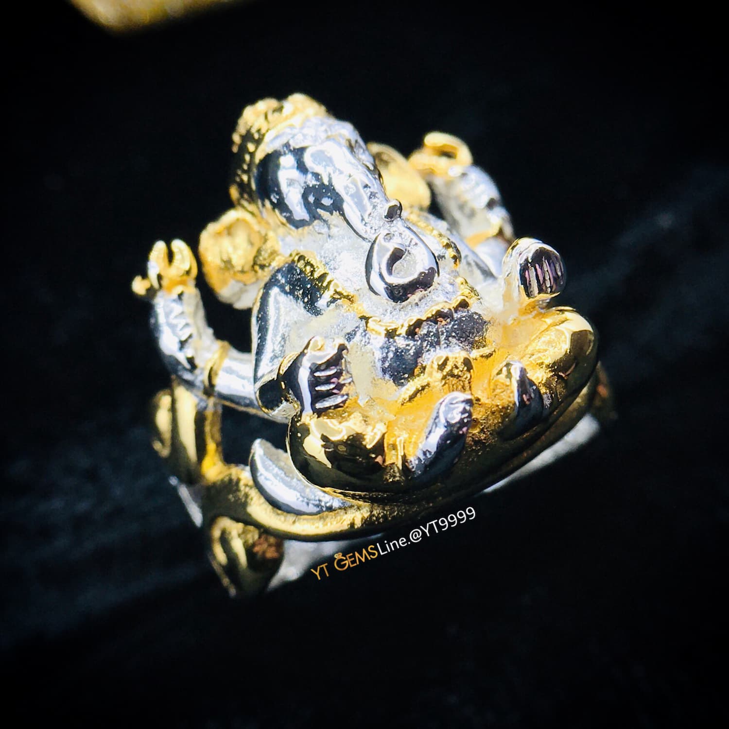 แหวนพระพิฆเนศ 2 กษัตริย์ แหวนเงินแท้ ชุบทอง+ทองคำขาว YTG-6306 YTGEMS