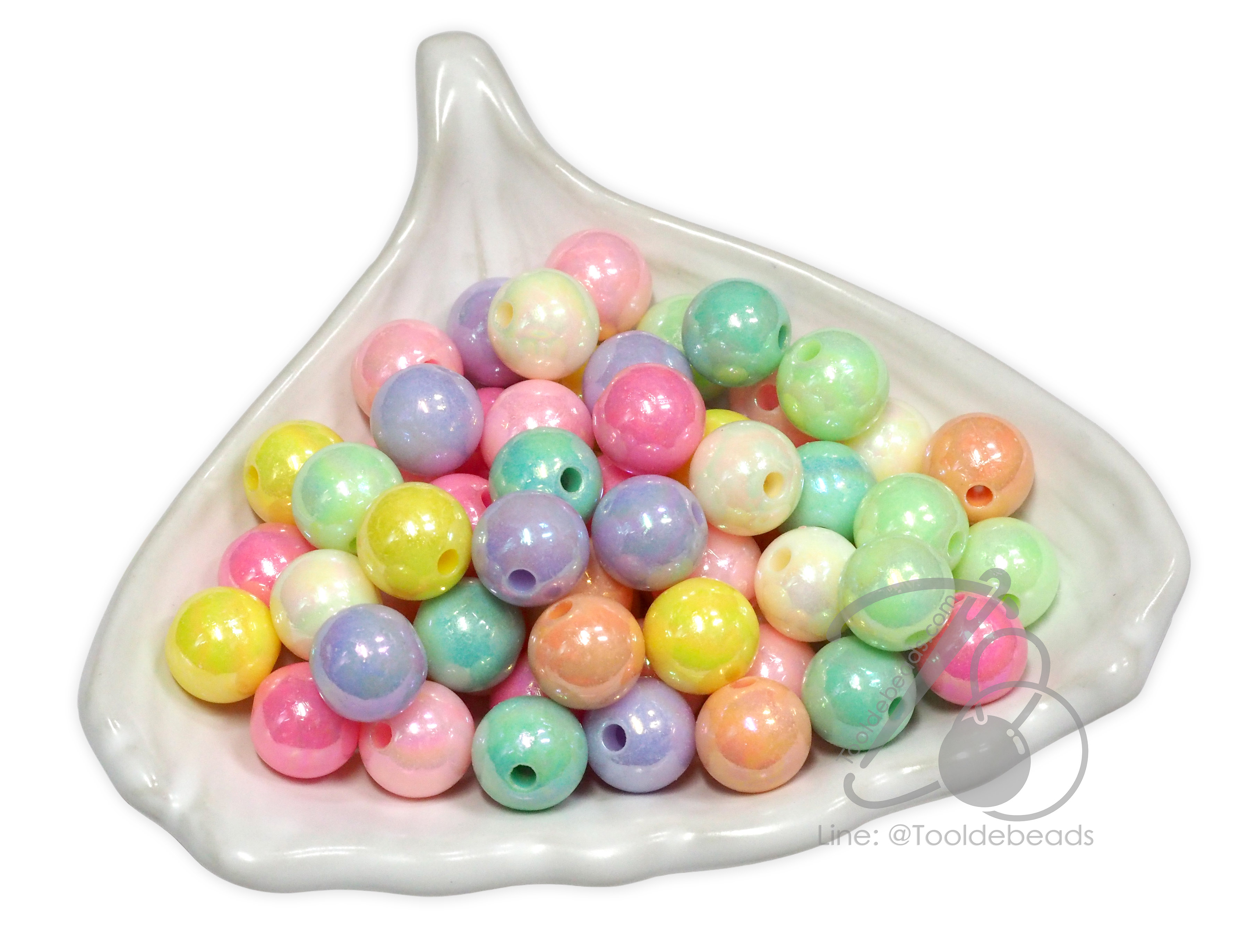 ลูกปัดพลาสติก เคลือบรุ้งลูกอม 10มม. ทรงกลม คละสี (80 กรัม) SKU-16419