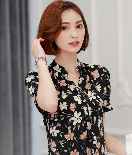 เสื้อชีฟอง คอจีน ทรงสุภาพ
