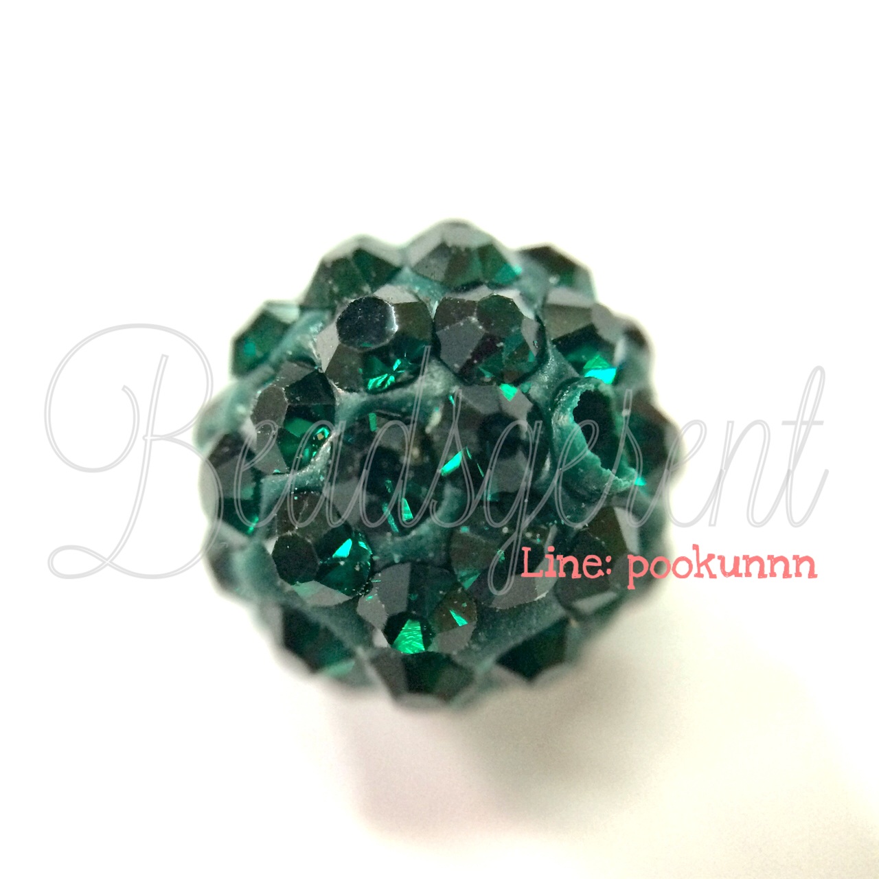 ลูกปัดฝังเพชร 10มม. สีเขียวเข้ม (1 ชิ้น) SKU-01544
