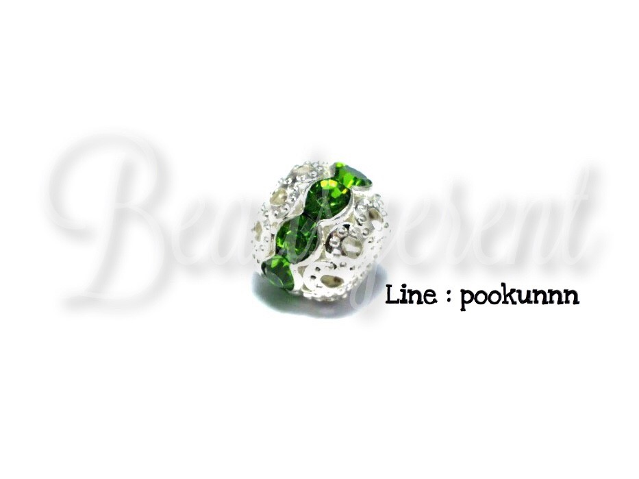 ลูกปัดเงินฝังเพชร 10มม. เส้นเดี่ยว สีเขียวตอง (1 ชิ้น) SKU-01561