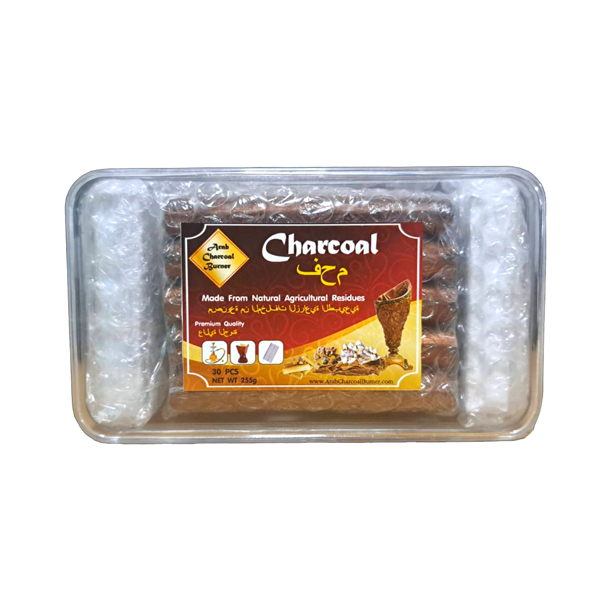 Arab Charcoal Burner ถ่าน ถ่านเผา ถ่านไม้ ถ่านพิเศษ ชาโคล สำหรับจุดไฟเผา ชิช่า บารากุ ทำจากธรรมชาติ 100% ไร้กลิ่น ไร้ควัน ไม่มีประกายไฟ ปลอดภัย ไร้สารเคมี จุดนานถึง 4-5 ชมต่อชิ้น - 1 กล่อง