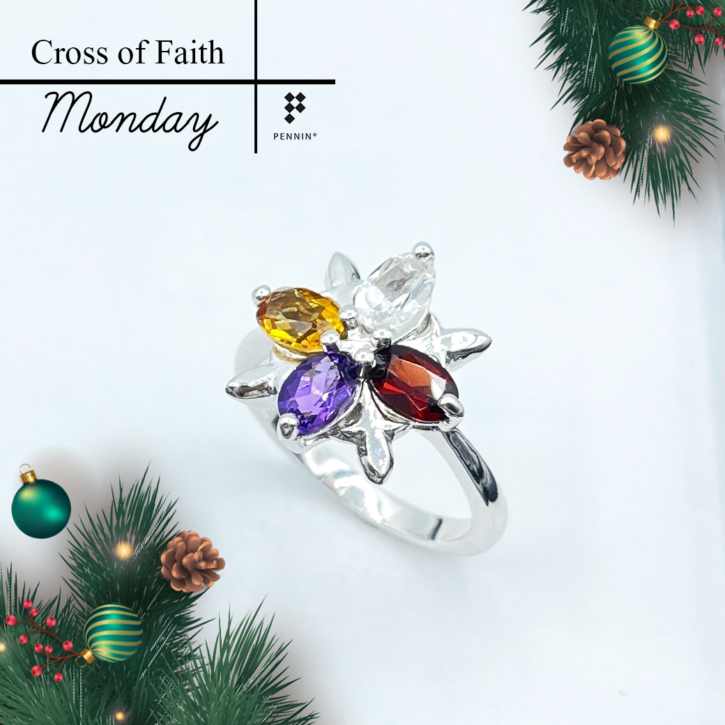 Cross of Faith : Monday แหวนพลอยแท้ 4 สี เงินแท้ 925 ชุบทองคำขาว เสริมดวงสาววันจันทร์ ครบทั้งด้าน “ความรัก : สุขภาพ : การงาน : การเงิน“ ใส่รับโชคดีตลอดปี