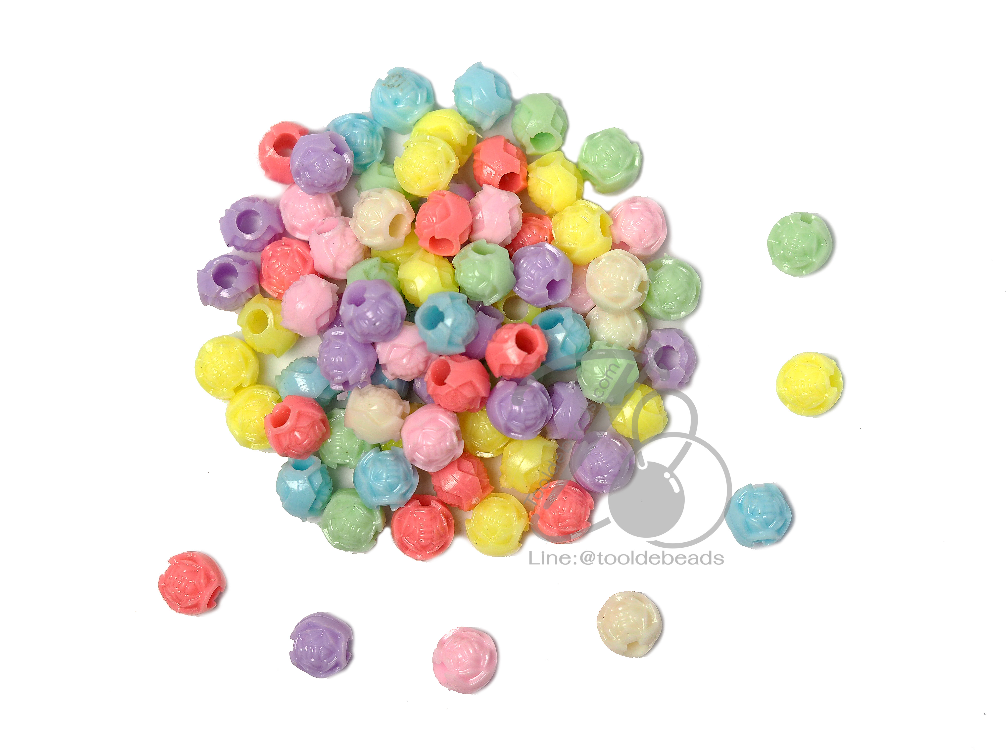 ลูกปัดอะคริลิค 10มม. ลายดอกไม้ สีหวาน (100 กรัม) SKU-06633
