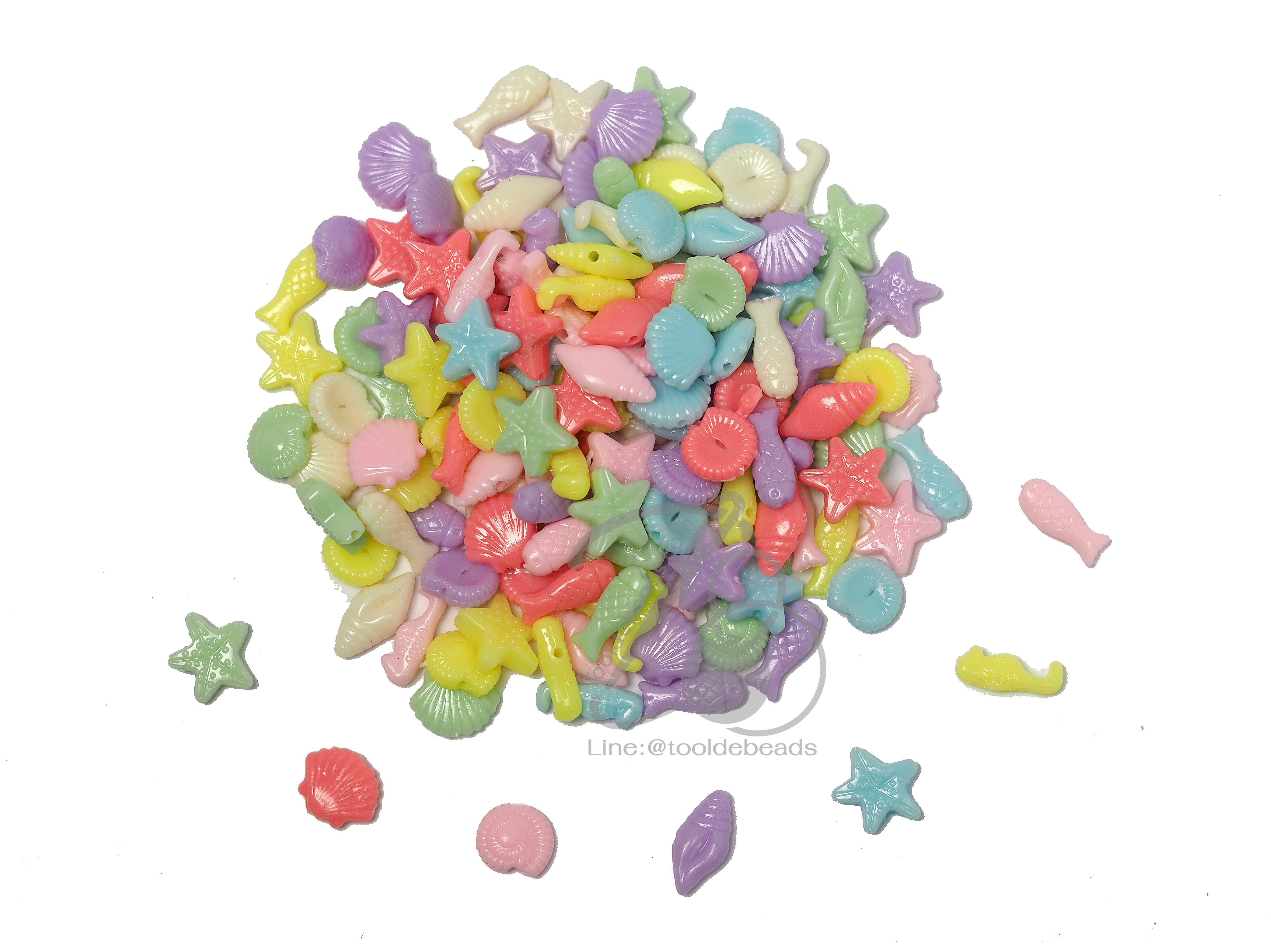 ลูกปัดอะคริลิค 10*12มม. ลายทะเล สีหวาน (100 กรัม) SKU-06648