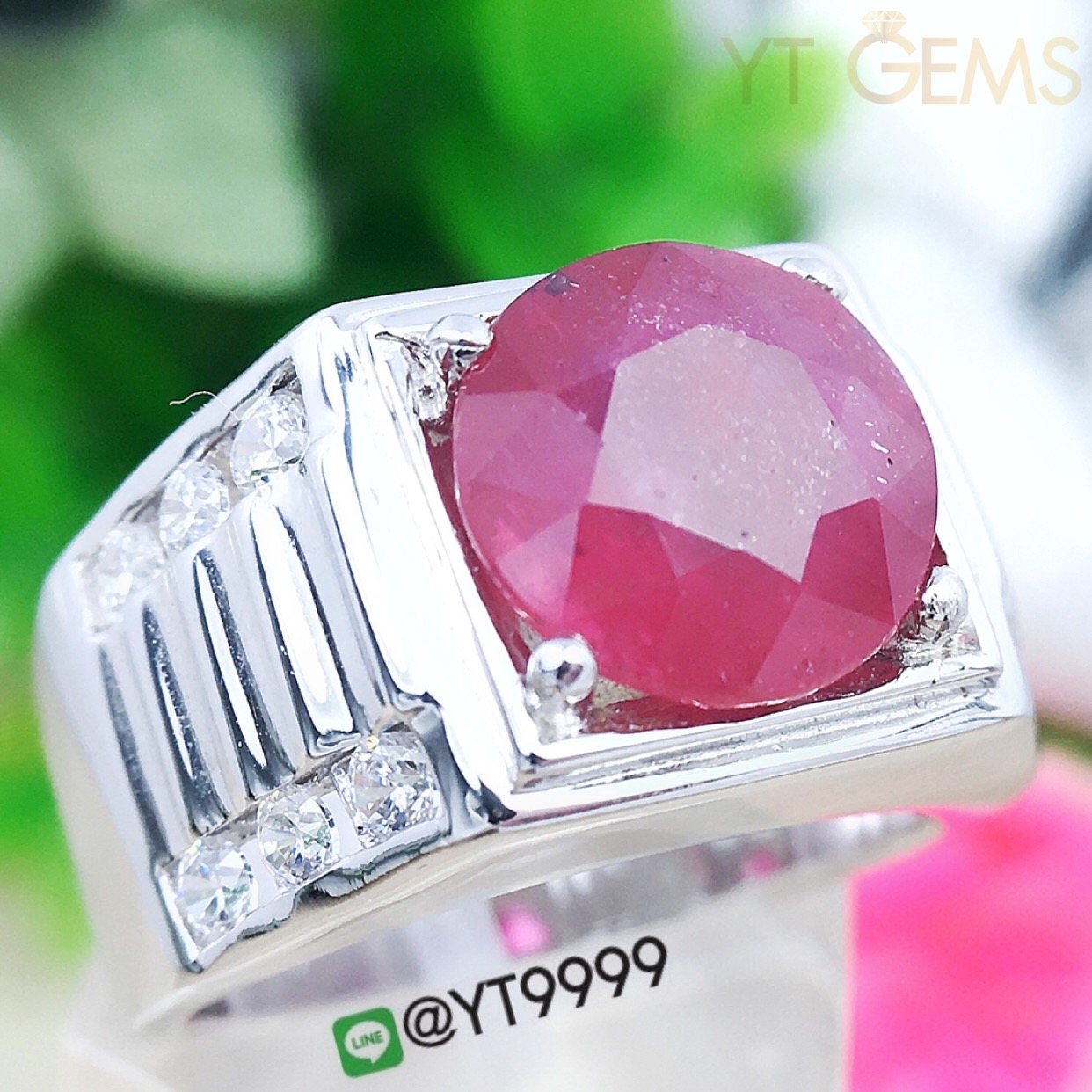 แหวนทับทิมแท้ แหวนเงินแท้ ชุบทองคำขาว พลอยทับทิมแท้ YTG-3324 YTGEMS