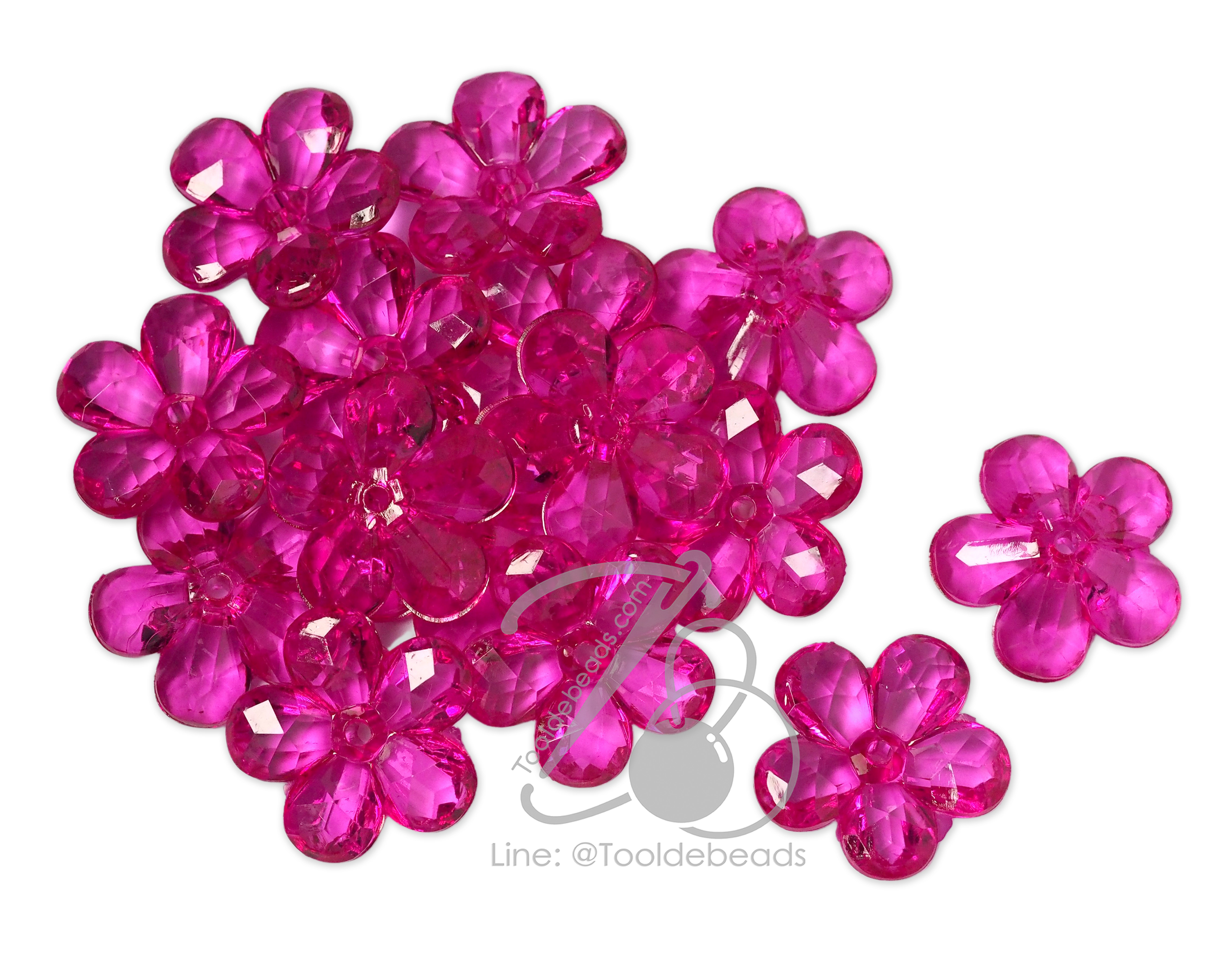 ลูกปัดอะคริลิค 27มม. ลายดอกจำปา รูกลาง สีใส (500 กรัม) SKU-17829