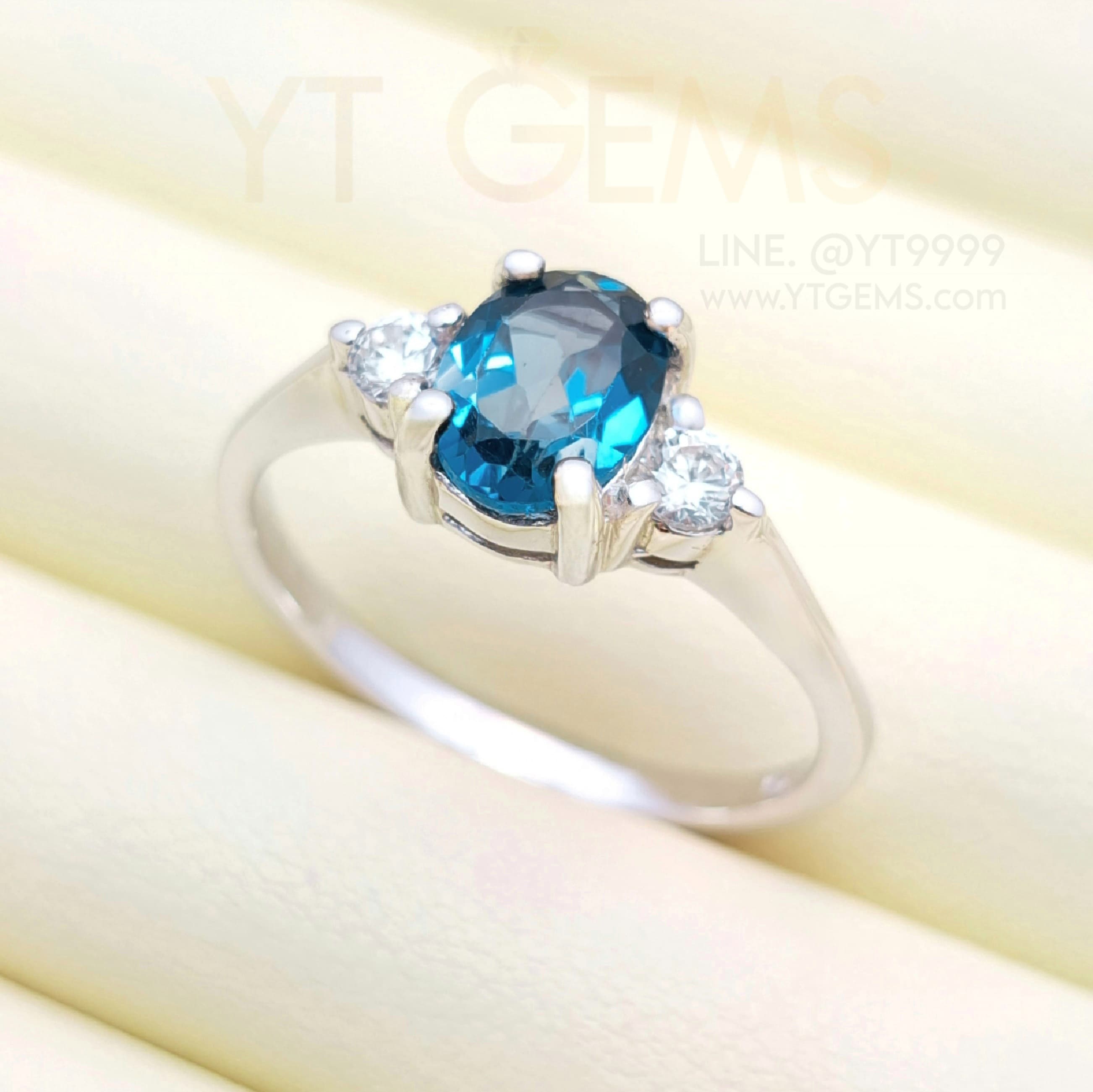 แหวนลอนดอนบลูโทแพซ แหวนเงินแท้ ชุบทองคำขาว พลอยแท้ YTG-11773 YTGEMS
