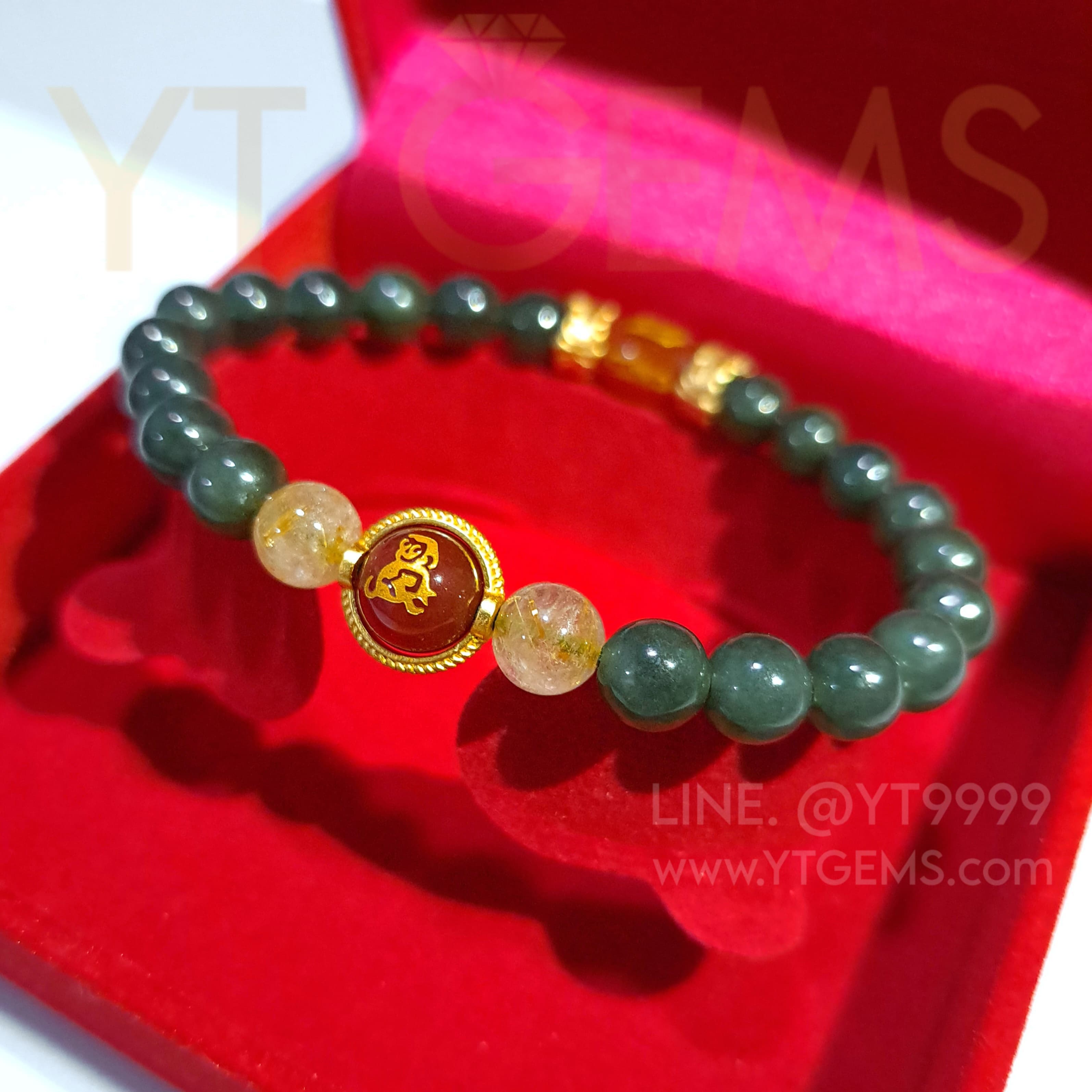 หินมงคล ปีวอก (ลิง) หยกแท้ ไหมทอง คาร์เนเลี่ยน (หินแท้) YTG-11819 YTGEMS