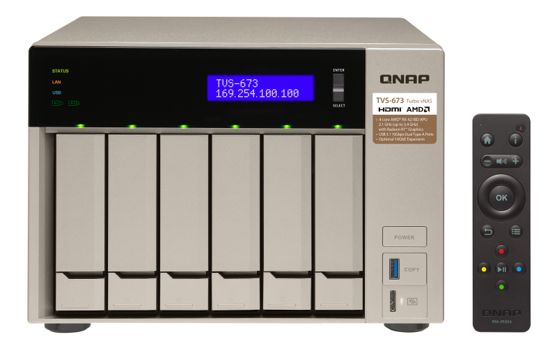 TVS-673-64G High-performance 10GbE-enabled business NAS with powerful quad-core AMD R-Series APU