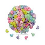 ลูกปัดอะคริลิค 9มม. ลายหัวใจรูกว้างเล็ก คละสีหวาน (100 กรัม) SKU-12097