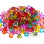 ลูกปัดอะคริลิค 6*10มม. ตัวครอบดอกไม้ ลายดอกถ้วย คละสีใส (50 กรัม) SKU-12007