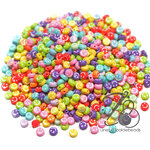 ลูกปัดอะคริลิค 6มม. ลายหน้ายิ้ม คละสีหวาน (100 กรัม) SKU-13419