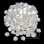 ลูกปัดมุกพลาสติก 15มม. ลายใบไม้ สีครีม (80 กรัม) SKU-13876