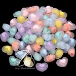 ลูกปัดอะคริลิค 18มม. ลายหัวใจสอดไส้ คละสีขุ่นใส (10 กรัม) SKU-12670