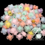 ลูกปัดอะคริลิค 14มม. ลายดอกไม้สี่แฉกสอดไส้ คละสีขุ่นใส (10 กรัม) SKU-13385