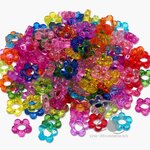 ลูกปัดอะคริลิค 13มม. ลายดอกไม้รูกลางจิ๋ว คละสีใส (80 กรัม) SKU-12709